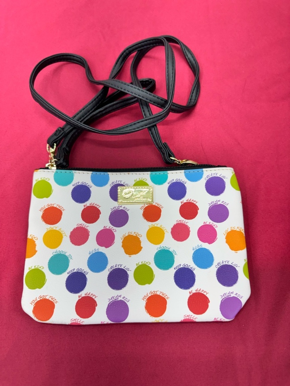 Playful Multicolor Polka Dot Crossbody Bag with Black Strap - Picture 2 of 9